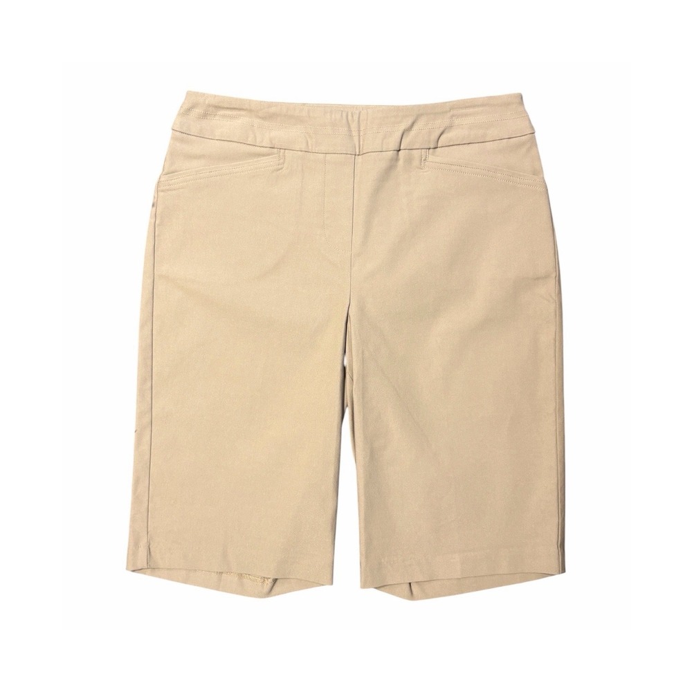 Tribal Womens Linen Beige Bermuda Shorts Size 8 Stretch‎ Pull On NWT